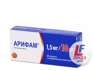 Арифам 1,5 мг/10 мг таблетки з модиф. вивіл. по 1.5 мг/10 мг №30 (15х2)-0
