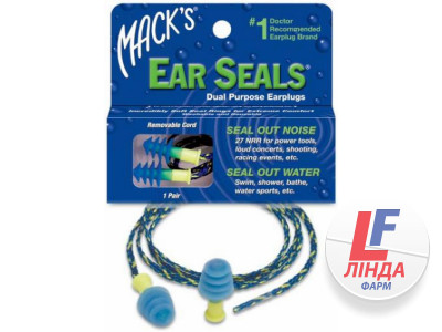 Беруші вкладки вушні Ear Seals 11 захист від шуму і води, до 27 Дб, зі шнуром, 1 пара-0