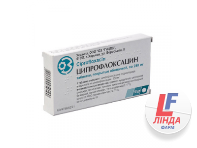 Ципрофлоксацин таблетки 250мг блістер №10-0