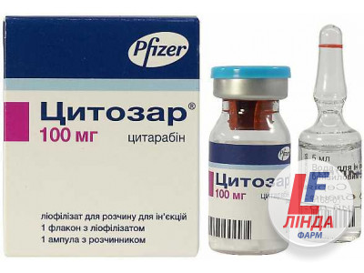 Цитозар ліофілізат для р-ну д/ін. по 100 мг №1 у флак. з р-ком-0