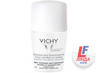 Дезодорант-антиперспірант Vichy кульковий, 48 годин захисту, для чутливої шкіри, 50 мл-0