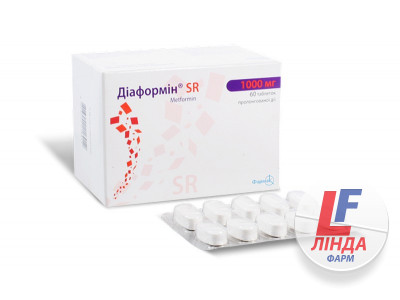 Діаформін SR таблетки прол./д. по 1000 мг №60 (10х6)-0