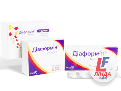 Діаформін таблетки, в/плів. обол. по 1000 мг №30 (10х3)-0