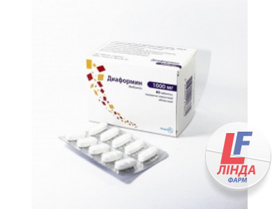 Діаформін таблетки, в/плів. обол. по 1000 мг №60 (10х6)-0