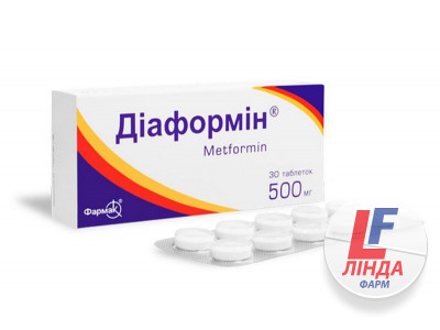 Діаформін таблетки по 500 мг №30 (10х3)-0