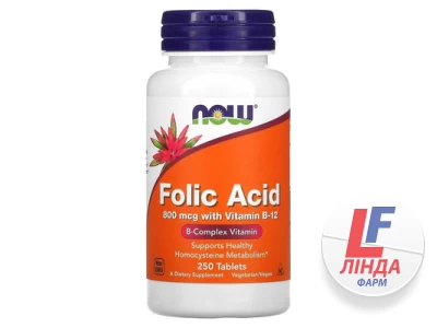 Витамины NOW Folic Acid & B12 800 мкг таблетки №250-0