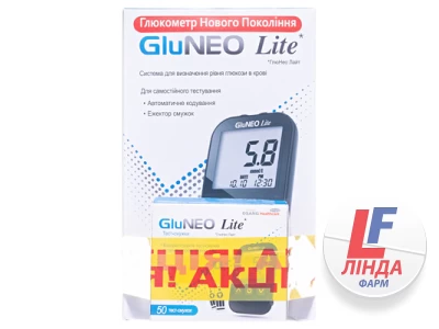 Глюкометр GluNeo Lite + тест-смужки Gluneo Lite, 50 штук-0