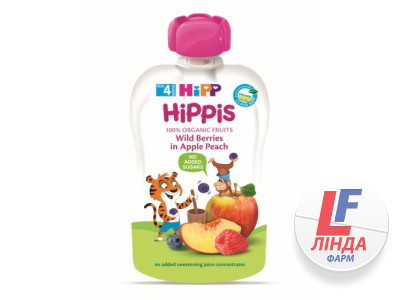 Пюре HiPP (Хипп) HIPPIS яблоко,персик,черника,малина с 4 месяцев 100г-0