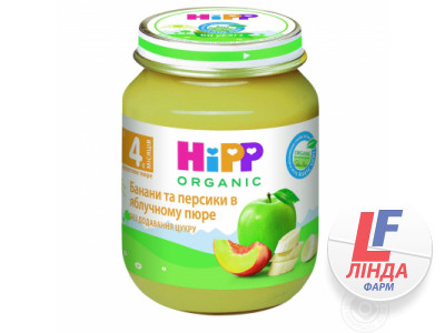 Пюре HIPP (Хипп) фруктовое Бананы и персики в яблочном пюре с 4 месяцев 125г-0