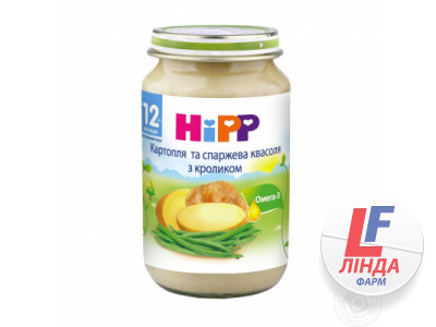 Пюре HIPP (Хипп) Картофель и спаржевая фасоль с кроликом с 12 месяцев 220г-0