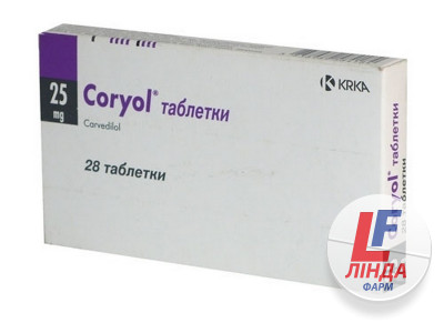 Коріол таблетки по 25 мг №28 (14х2)-0