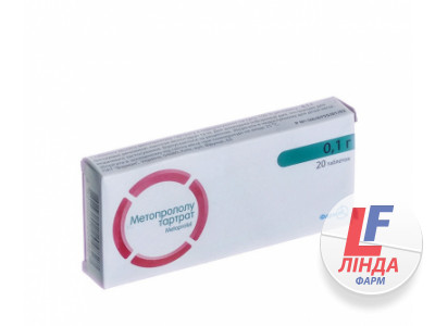 Метопрололу тартрат таблетки по 100 мг №20 (10х2)-0