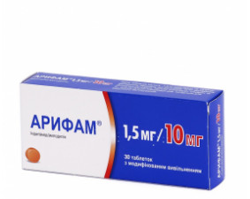 Фото - Арифам 1,5 мг/10 мг таблетки з модиф. вивіл. по 1.5 мг/10 мг №30 (15х2)