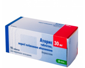 Фото - Аторис таблетки, в/плів. обол. по 30 мг №90 (10х9)