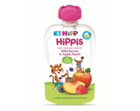 Фото - Пюре HiPP (Хипп) HIPPIS яблоко,персик,черника,малина с 4 месяцев 100г