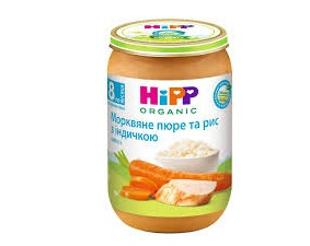 Фото - Пюре HIPP (Хипп) Морковное и рис с индейкой с 8 месяцев 220г
