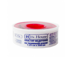 Фото - Пластир медичний Dr. House на тканинній основі 1,25 см х 500 см в пластиковому футлярі, 1 штука