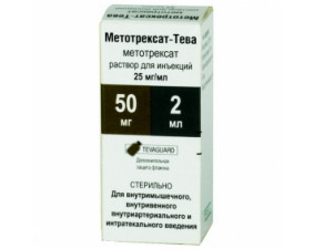 Фото - Метотрексат-Тева розчин д/ін. 25 мг/мл (50 мг) по 2 мл №1 у флак.