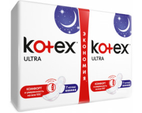 Фото - Прокладки гигиенические женские KOTEX (Котекс) Ultra Dry Night Duo (ультра драй найт дуо) 14 шт