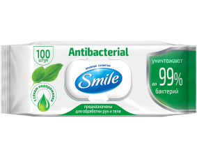 Фото - Smile (Смайл) Салфетки влажные Antibakterial с соком подорожника №100
