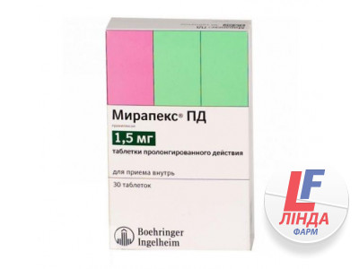 Мірапекс ПД таблетки прол./д. по 1.5 мг №30 (10х3)-0