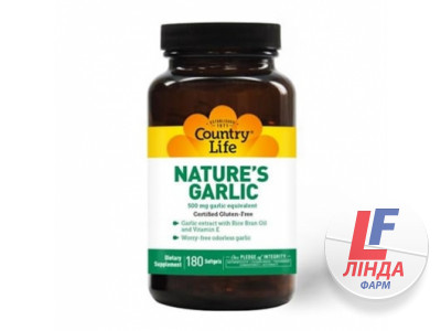 Натуральная добавка Country Life Natures Garlic (чеснок) 500 мг, 180 мягких капсул-0