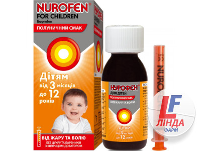 Нурофен для детей суспензия оральная с клубничным вкусом 100мг/5мл со шприцом-дозатором флакон 100мл-1