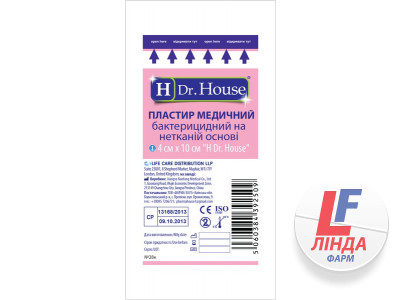 Пластир медичний Dr. House бактерицидний на тканинній основі 4 см х 10 см, 1 штука-0