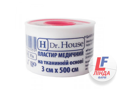 Пластир медичний Dr. House на тканинній основі 3 см х 500 см в пластиковому футлярі, 1 штука-0