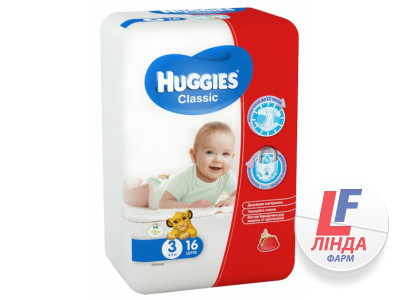 Підгузки дитячі Huggies Classic розмір 3, 4-9 кг, 16 штук-0