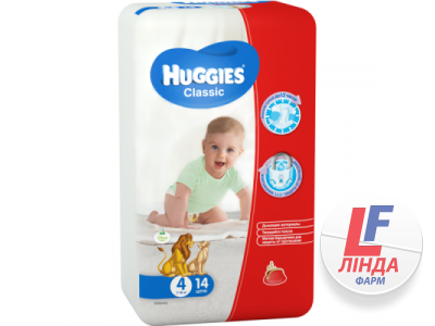 Підгузки дитячі Huggies Classic розмір 4, 7-18 кг, 14 штук-0