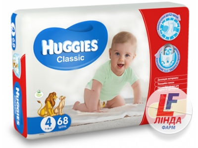 Подгузники для детей Huggies Classic 4 (Хаггис Классик) 7-18кг №68-0