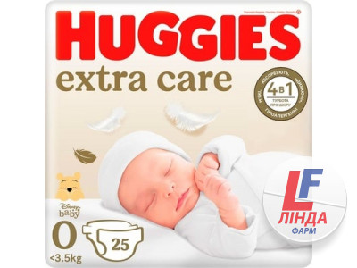 Підгузки Huggies Extra Care дитячі, розмір 0+, до 3,5 кг, 25 шт-0