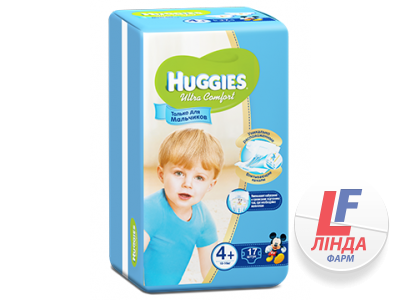 Подгузники для детей Huggies Ultra Comfort 4+ (Хаггис Ультра Комфорт) для мальчиков 10-16кг №17-0
