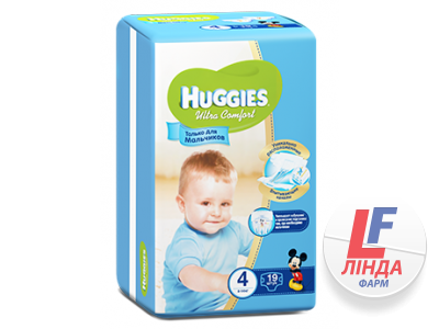 Подгузники Huggies Ultra Comfort 4 (Хаггис Ультра Комфорт) для мальчиков 8-14кг №19-0