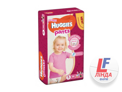 Подгузники-трусики для детей HUGGIES (Хаггис) Pants (Пентс) размер 5 для девочек от 12 до 17 кг №34-0