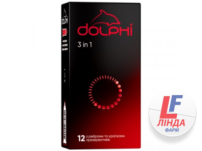 Презервативи Dolphi (Долфі) Три в одному з крапками та ребрами, 12 штук-0