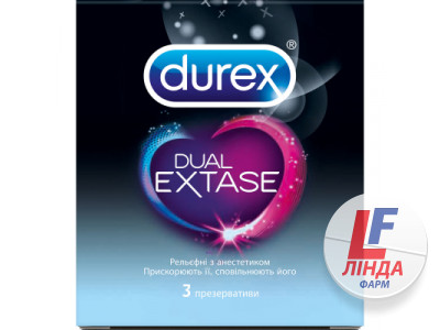 Презервативи Durex (Дюрекс) Dual Extase рельєфні з анестетиком 3шт-0