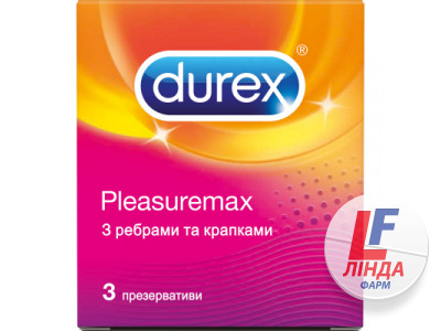 Презервативи латексні Durex Pleasuremax з ребрами і точками, 3 штуки-0