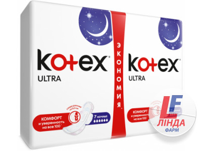 Прокладки гігієнічні жіночі KOTEX (Котекс) Ultra Dry Night Duo (ультра драй найт дуо) 14 шт-0