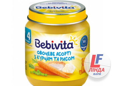 Пюре Bebivita (Бебивита) овощное ассорти, цыпленок, рис с 4 месяцев 125г-0