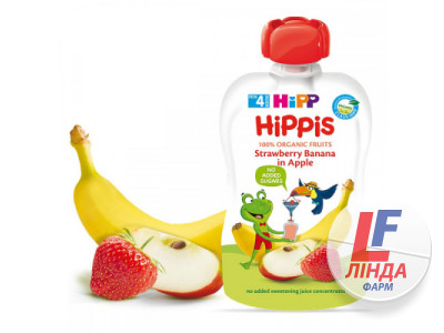 Пюре HIPP (Хипп) HIPPIS Пюре яблоко, клубника, банан с 4 месяцев 100г-0