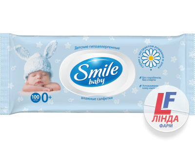 Smile (Смайл) Baby Салфетки влажные с экстрактом ромашки и алоэ с клапаном №100-0