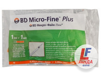 Шприц інсуліновий 1 мл U-100 BD Micro-Fine Plus 30G (0,30 x 8 мм), 10 штук-0