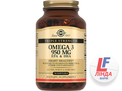Solgar Омега-3 Потрійна ЕПК, ДГК 950 мг, 100 капсул-0