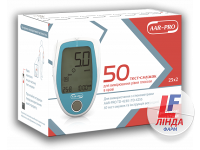 Тест-смужки для вимірювання рівня глюкози в крові AAR-PRO №50-0
