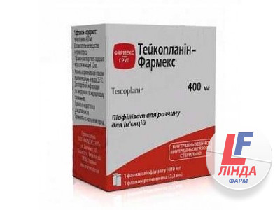 Тейкопланін-Фармекс ліофілізат для р-ну д/ін. по 400 мг №1 у флак. з р-ком-0