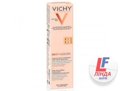 Vichy Mineralblend (Виши Минералбленд) Крем тональный увлажняющий для придания коже естественного сияющего вида оттенок 01 глина 30мл-1