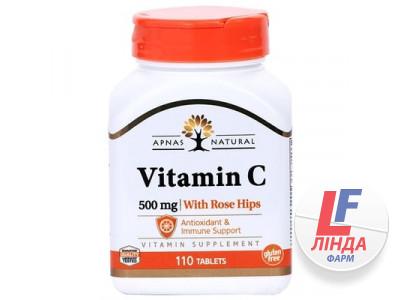 Витамин С Apnas Natural таблетки по 500 мг с шиповником №110-0